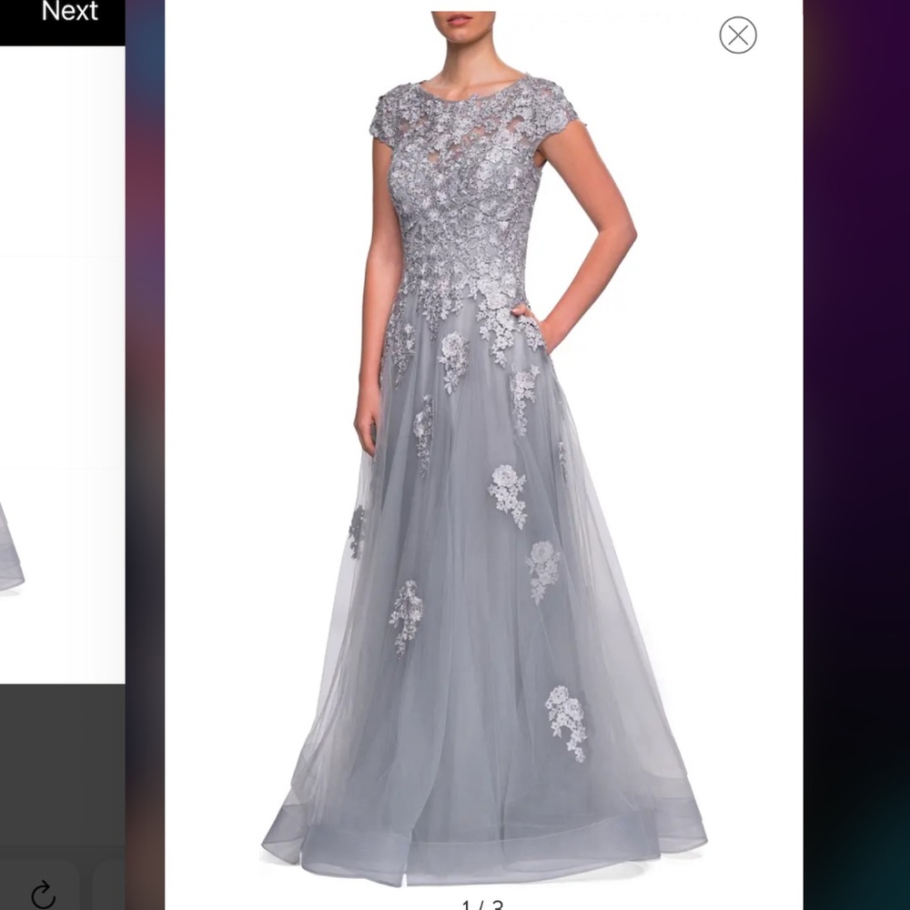 La Femme Embellished Mesh A-Line Gown WITH POCKETS
